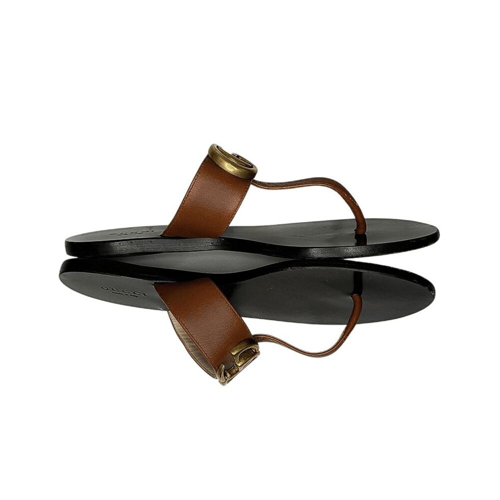 Gucci Marmont Double GG Logo Thong Sandals Brown Leather EU 36 US 6 Flat Slide - Picture 3 of 9